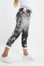 Load image into Gallery viewer, Italian Made Denim Look Trousers ~ Floral Charcoal