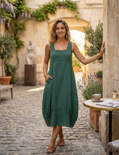 Load image into Gallery viewer, Colette Italian Made Linen Sleeveless Pinstripe Maxi Dress ~ Bottle Green