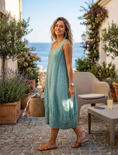 Load image into Gallery viewer, Colette Italian Made Linen Sleeveless Pinstripe Maxi Dress ~ Royal Blue