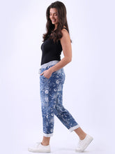 Load image into Gallery viewer, Italian Stretch Cotton Trousers ~ Denim Look Flora