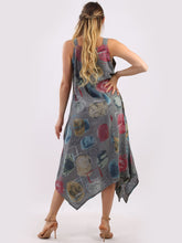 Load image into Gallery viewer, Italian Strappy Abstract Charcoal Linen Dress Sz 10-16