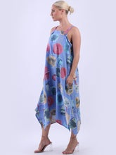 Load image into Gallery viewer, Italian Strappy Abstract Denim Linen Dress Sz 10-16