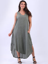 Load image into Gallery viewer, Made in Italy V Neck Sleeveless Plain Maxi Dress ~ Khaki