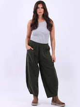 Load image into Gallery viewer, Italian Made Barrel Leg Corduroy Trousers ~ Khaki