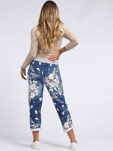 Load image into Gallery viewer, Italian Stretch Cotton Trousers ~ Floral Blue