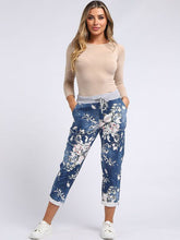 Load image into Gallery viewer, Italian Stretch Cotton Trousers ~ Floral Blue