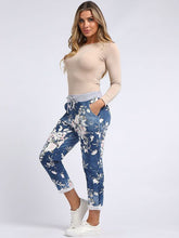 Load image into Gallery viewer, Italian Stretch Cotton Trousers ~ Floral Blue