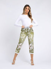 Load image into Gallery viewer, Italian Stretch Cotton Trousers ~ Floral Olive