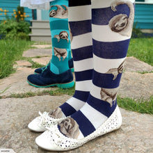 Load image into Gallery viewer, Sloth Stripe - Navy and White - Knee Highs by Modsocks