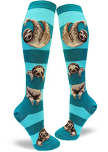 Load image into Gallery viewer, Sloth Stripe - Teal - Knee Highs by Modsocks
