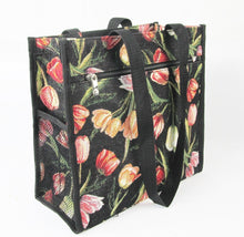 Load image into Gallery viewer, Tapestry Shopper Bag - Black Tulip
