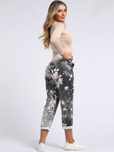 Load image into Gallery viewer, Italian Made Denim Look Trousers ~ Floral Charcoal