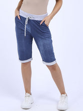 Load image into Gallery viewer, Italian Stretch Cotton Shorts Denim Look Blue