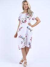 Load image into Gallery viewer, Made in Italy Classic Shift Flora Duo Linen Dress ~ White