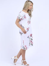 Load image into Gallery viewer, Made in Italy Classic Shift Flora Duo Linen Dress ~ White