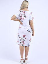 Load image into Gallery viewer, Made in Italy Classic Shift Flora Duo Linen Dress ~ White