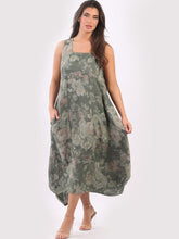Load image into Gallery viewer, Made in Italy Square Neck Sleeveless Soft Floral Maxi Dress ~ Khaki