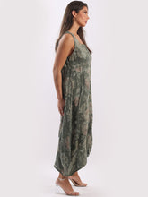 Load image into Gallery viewer, Made in Italy Square Neck Sleeveless Soft Floral Maxi Dress ~ Khaki