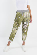 Load image into Gallery viewer, Italian Stretch Cotton Trousers ~ Floral Olive