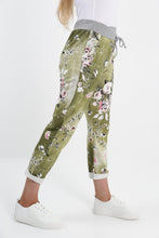 Load image into Gallery viewer, Italian Stretch Cotton Trousers ~ Floral Olive