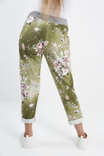 Load image into Gallery viewer, Italian Stretch Cotton Trousers ~ Floral Olive