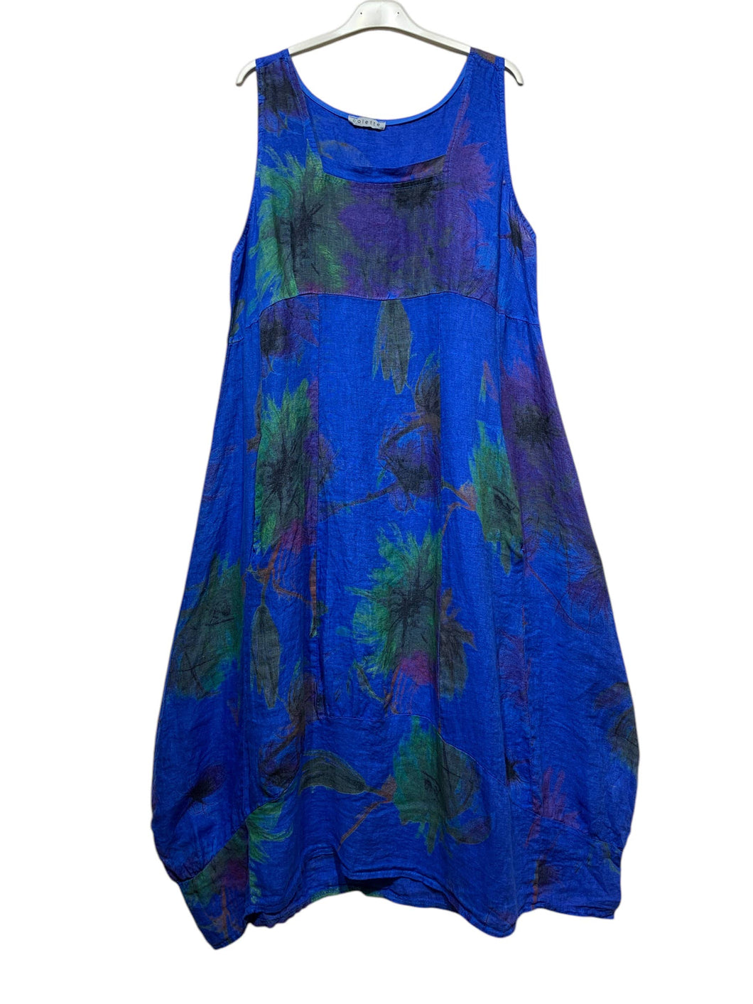 Colette Italian Made Linen Sleeveless Truffula Dress ~ Royal Blue