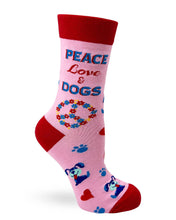 Load image into Gallery viewer, Peace Love and Dogs ~ Ladies' Crew Socks by FabDaz
