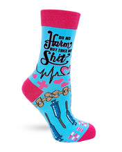Load image into Gallery viewer, Do No Harm But Take No Shit ~ Ladies Crew Socks by Fazdaz
