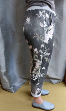 Load image into Gallery viewer, Made in Italy Stretch Cotton Trousers ~ Floral Charcoal Denim Look
