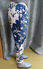 Load image into Gallery viewer, Made in Italy Stretch Cotton Trousers ~ Floral Blue Denim Look
