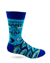 Load image into Gallery viewer, Women Want Me Fish Fear Me ~ Men&#39;s Crew Socks by Fabdaz
