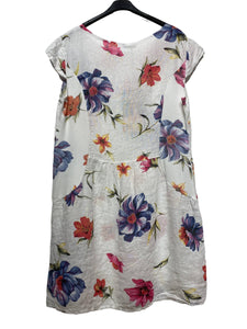Colette Italian Made Linen Slim Fit Dress ~ Flora White
