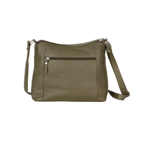 Greenwood Leather Savannah Woven Detail Crossbody Bag ~ Olive Green