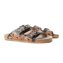 Load image into Gallery viewer, Tooled Leather Falling Feather Sandals ~ Brown
