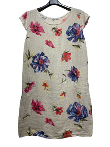 Colette Italian Made Linen Slim Fit Dress ~ Flora White
