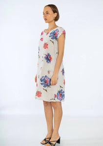 Colette Italian Made Linen Slim Fit Dress ~ Flora White