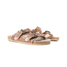 Load image into Gallery viewer, Tooled Leather Sandals Falling Feather ~ Dark Brown
