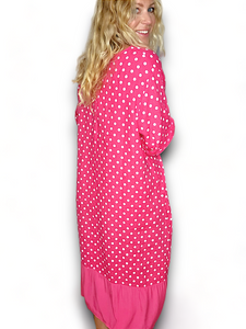 HELGA MAY Polka Dot Plain Hem Lipstick Linen Dress Sz 14-20