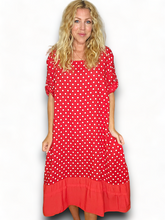 Load image into Gallery viewer, HELGA MAY Polka Dot Plain Hem Red Linen Dress Sz 14-20
