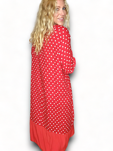 HELGA MAY Polka Dot Plain Hem Red Linen Dress Sz 14-20