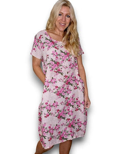 HELGA MAY Italian Linen Classic Shift 'Far Away Rose' Dress ~ L/Pink