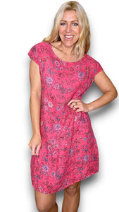 HELGA MAY Italian Linen Slim Fit 'Graphic Bloom' Dress ~ Lipstick