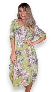 HELGA MAY Soft Floral Maxi Dress ~ Antique Lime