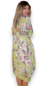 HELGA MAY Soft Floral Maxi Dress ~ Antique Lime