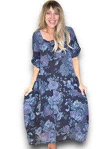 HELGA MAY Dusky Rose Maxi Dress ~ Navy