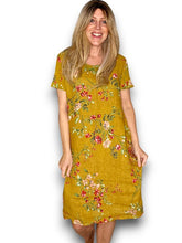 Load image into Gallery viewer, HELGA MAY Italian Linen Classic Shift &#39;Lingonberry&#39; Dress ~ Mustard (Small-XL)
