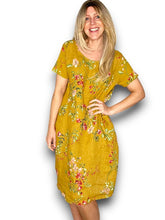 Load image into Gallery viewer, HELGA MAY Italian Linen Classic Shift &#39;Lingonberry&#39; Dress ~ Mustard (Small-XL)
