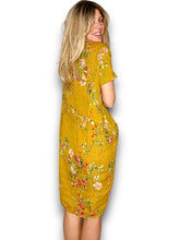 Load image into Gallery viewer, HELGA MAY Italian Linen Classic Shift &#39;Lingonberry&#39; Dress ~ Mustard (Small-XL)
