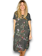 Load image into Gallery viewer, HELGA MAY Italian Linen Classic Shift &#39;Lingonberry&#39; Dress ~ Charcoal (Small-XL)
