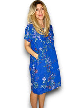 Load image into Gallery viewer, HELGA MAY Italian Linen Classic Shift &#39;Lingonberry&#39; Dress ~ Cobalt (Small-XL)
